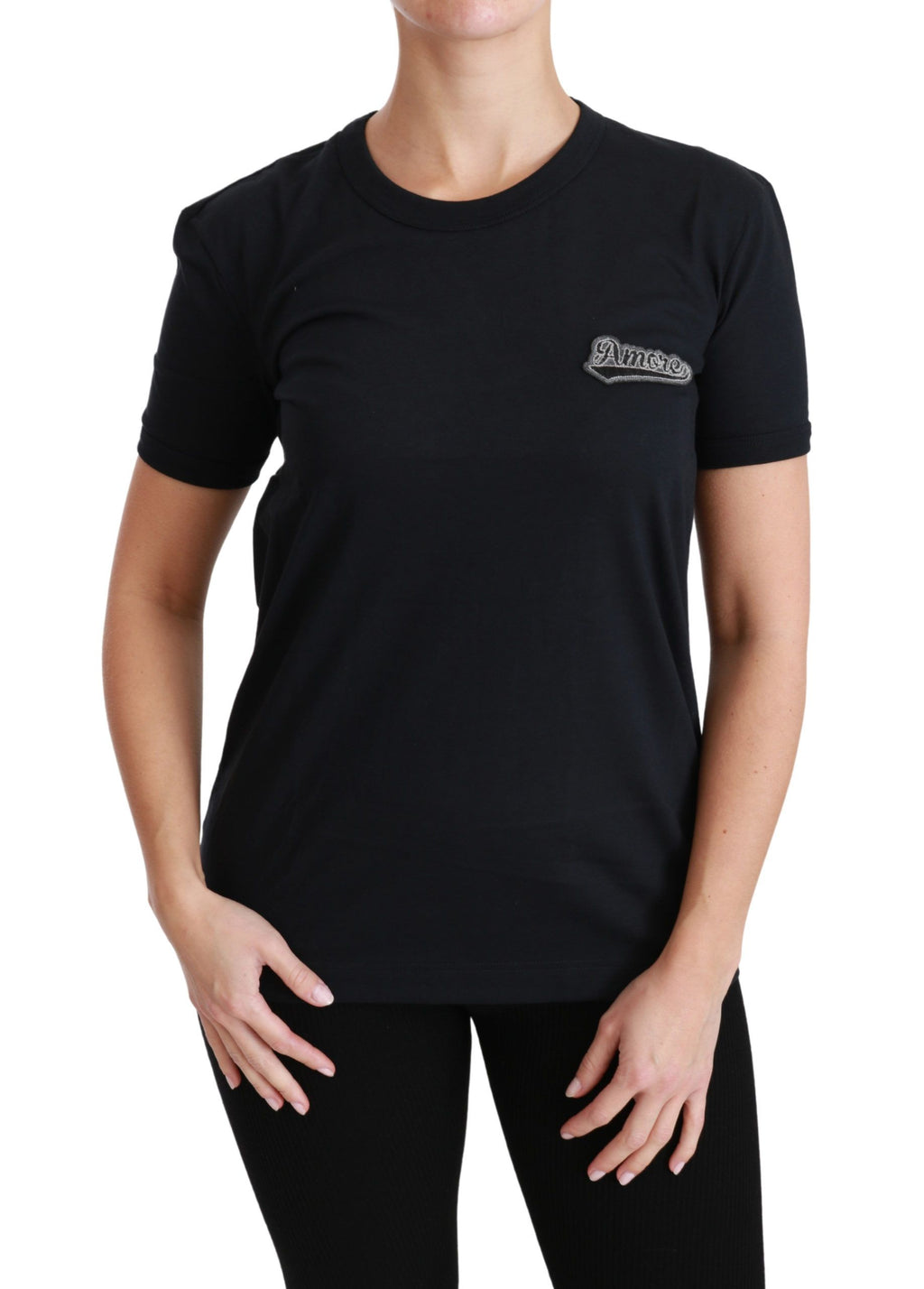 Dolce & Gabbana Blue Amore Patch Crewneck Baumwoll-T-Shirt