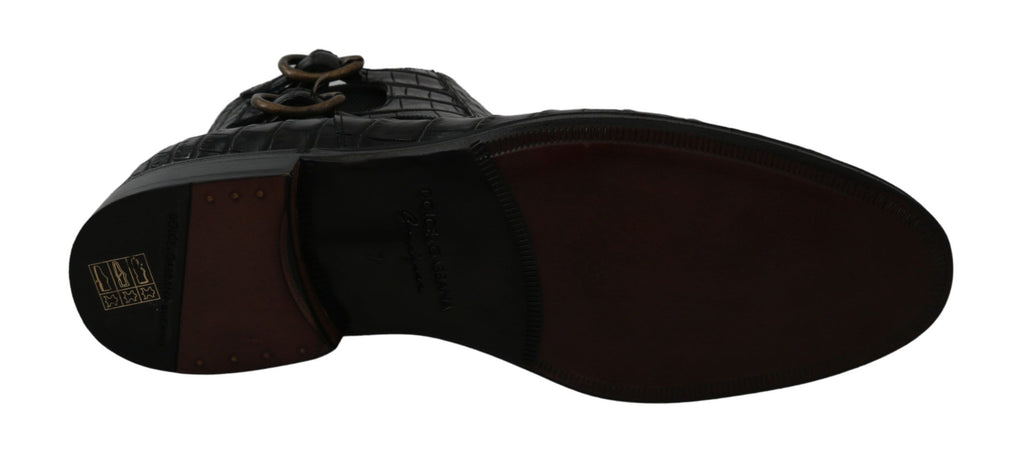 Dolce & Gabbana Schwarze Derby-Boots aus Krokodilleder