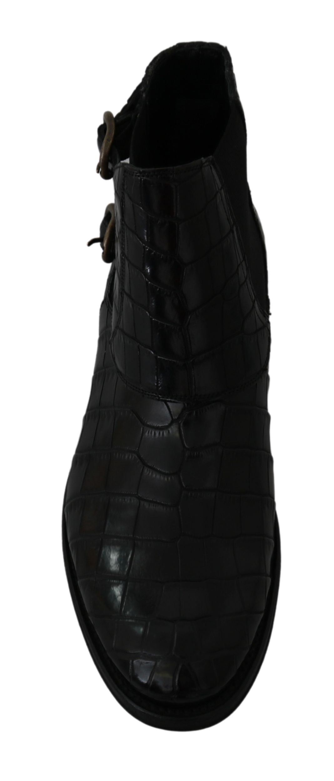 Dolce & Gabbana Schwarze Derby-Boots aus Krokodilleder