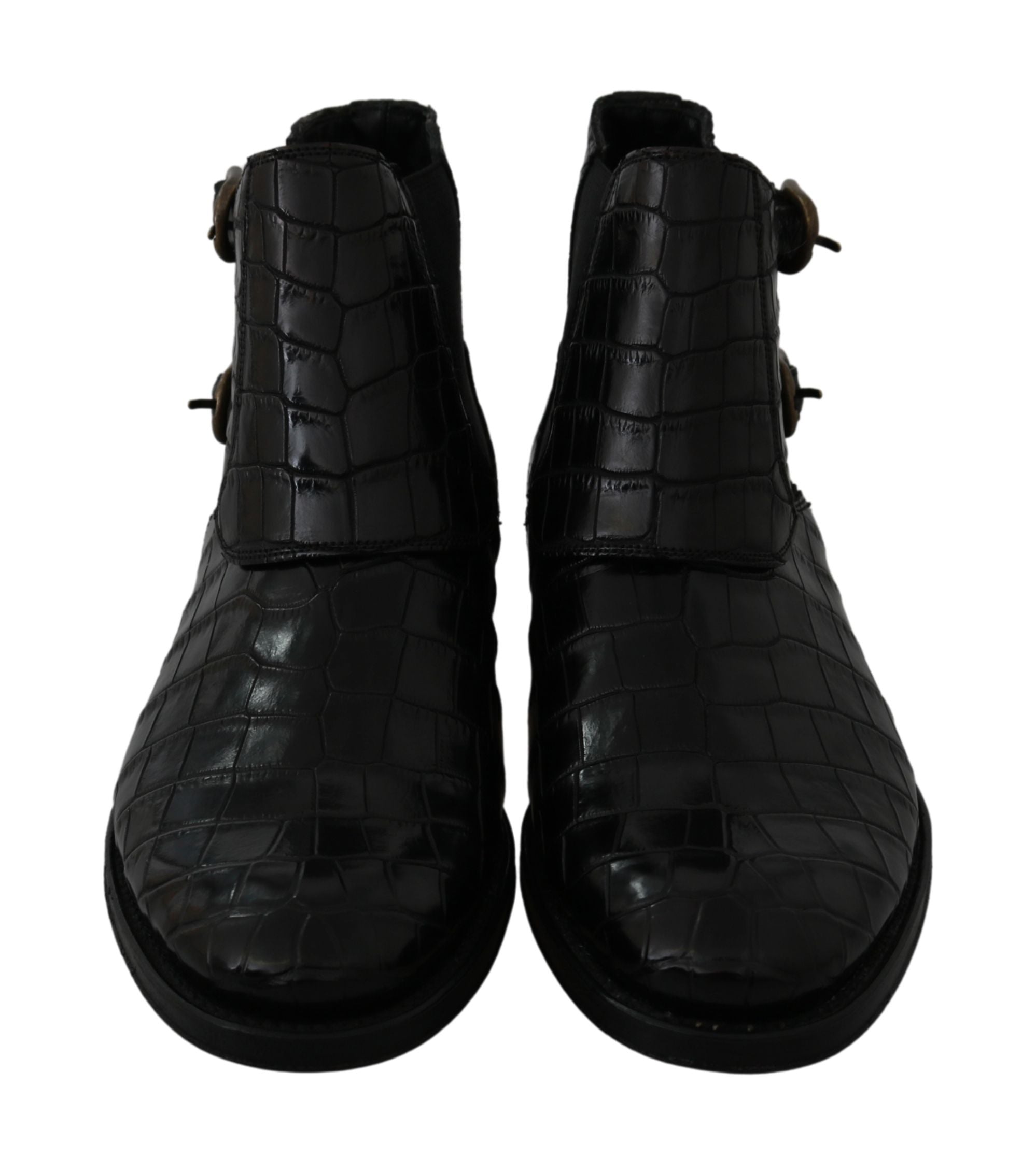 Dolce & Gabbana Schwarze Derby-Boots aus Krokodilleder