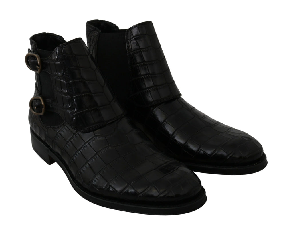 Dolce & Gabbana Schwarze Derby-Boots aus Krokodilleder