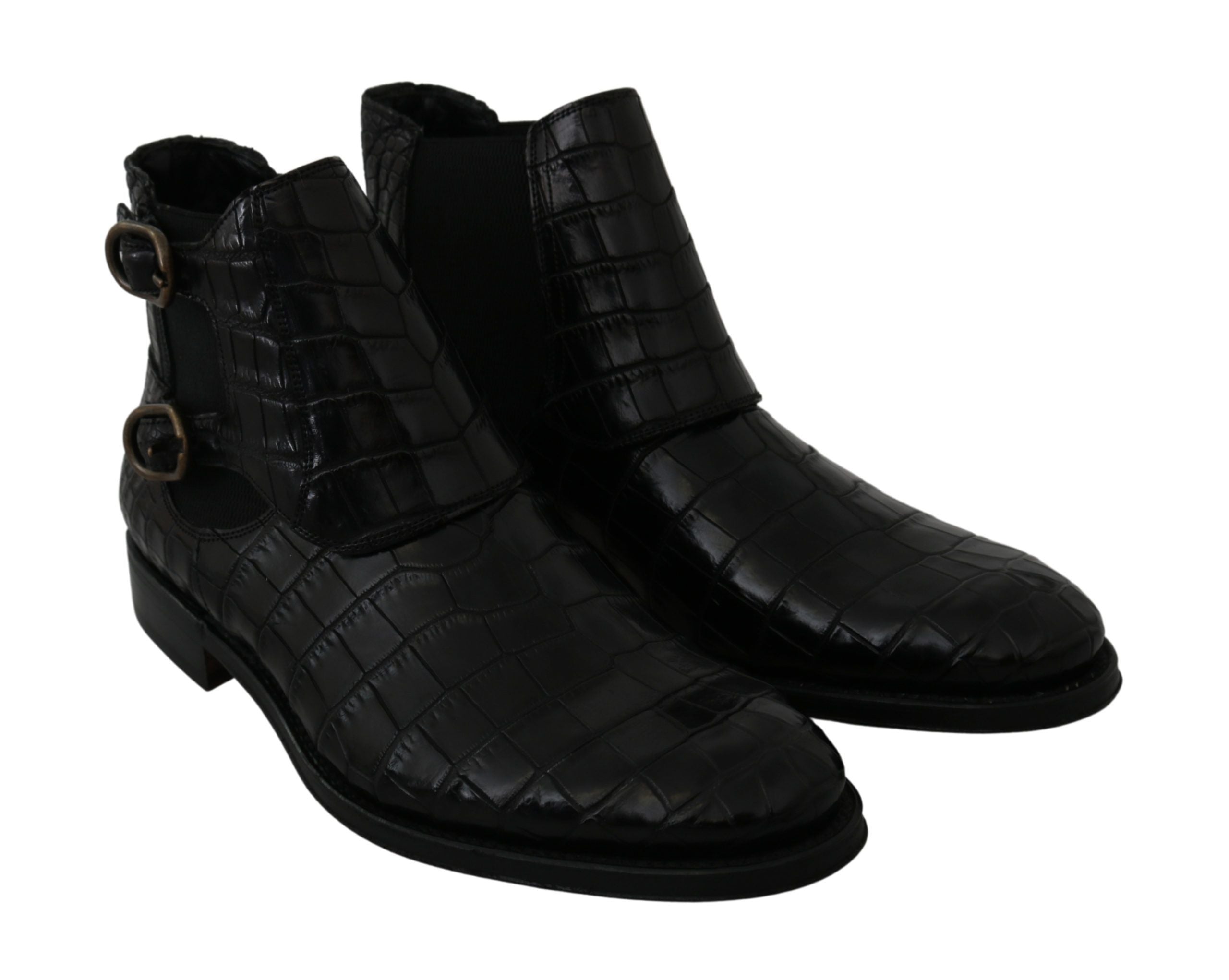 Dolce & Gabbana Schwarze Derby-Boots aus Krokodilleder