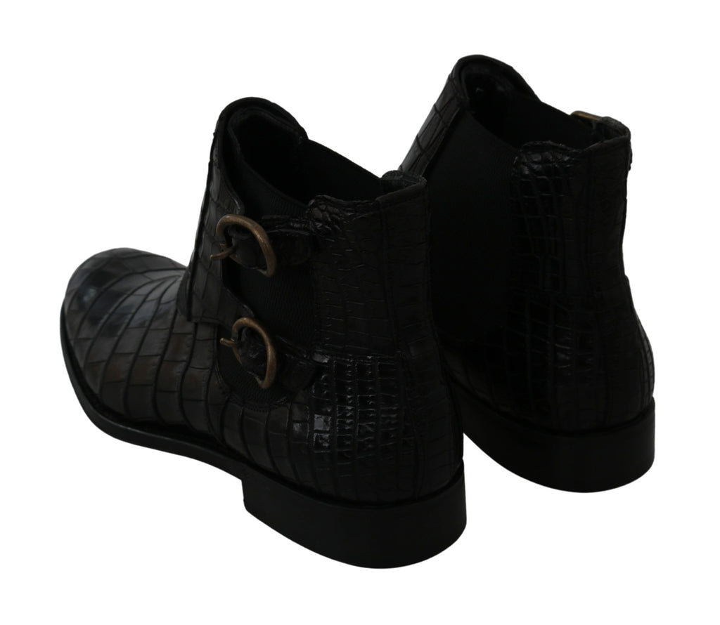 Dolce & Gabbana Schwarze Derby-Boots aus Krokodilleder