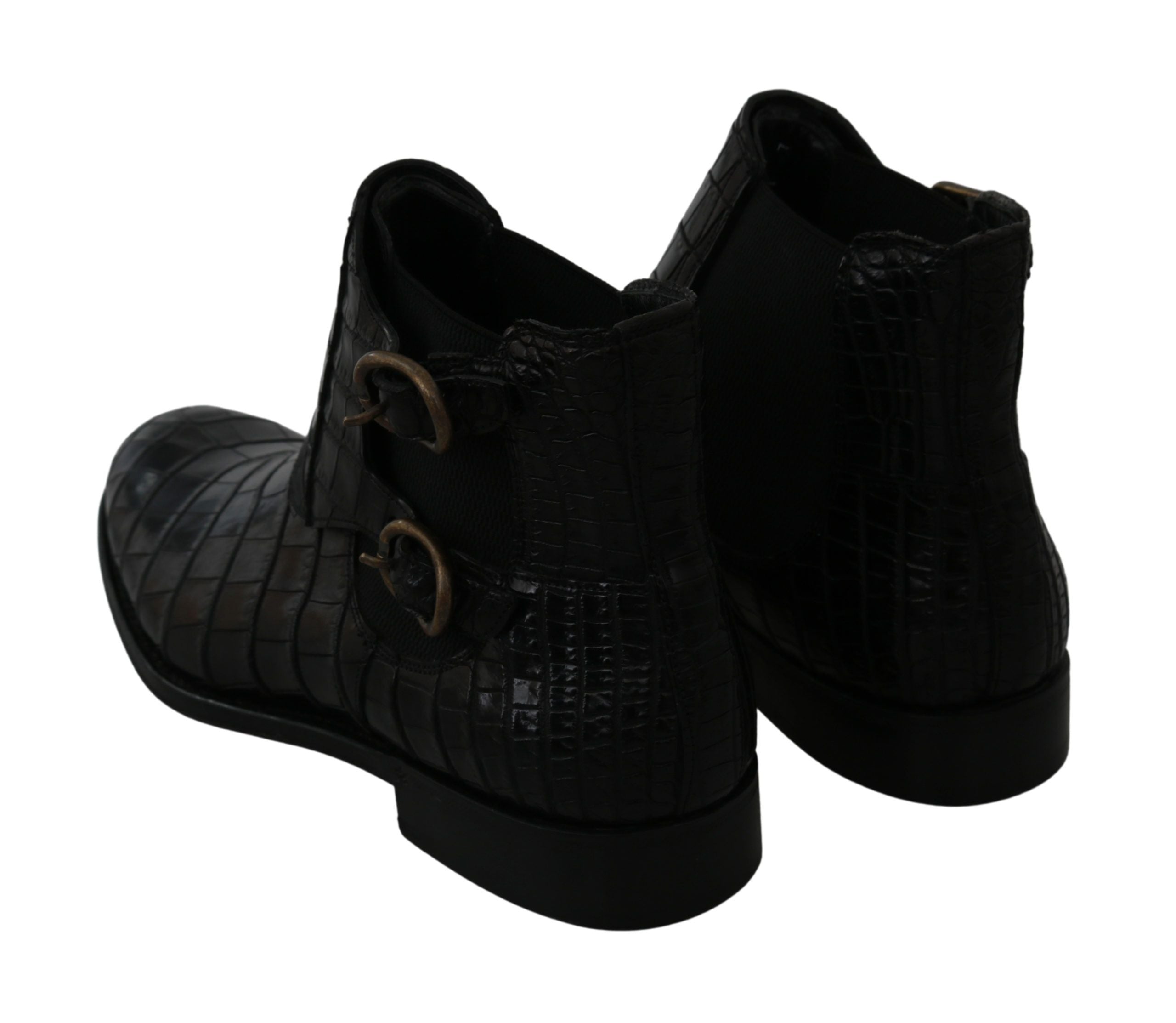 Dolce & Gabbana Schwarze Derby-Boots aus Krokodilleder
