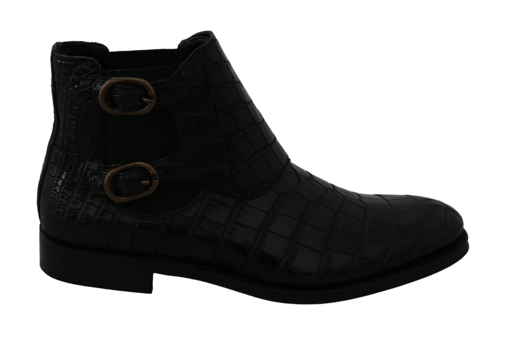 Dolce & Gabbana Schwarze Derby-Boots aus Krokodilleder