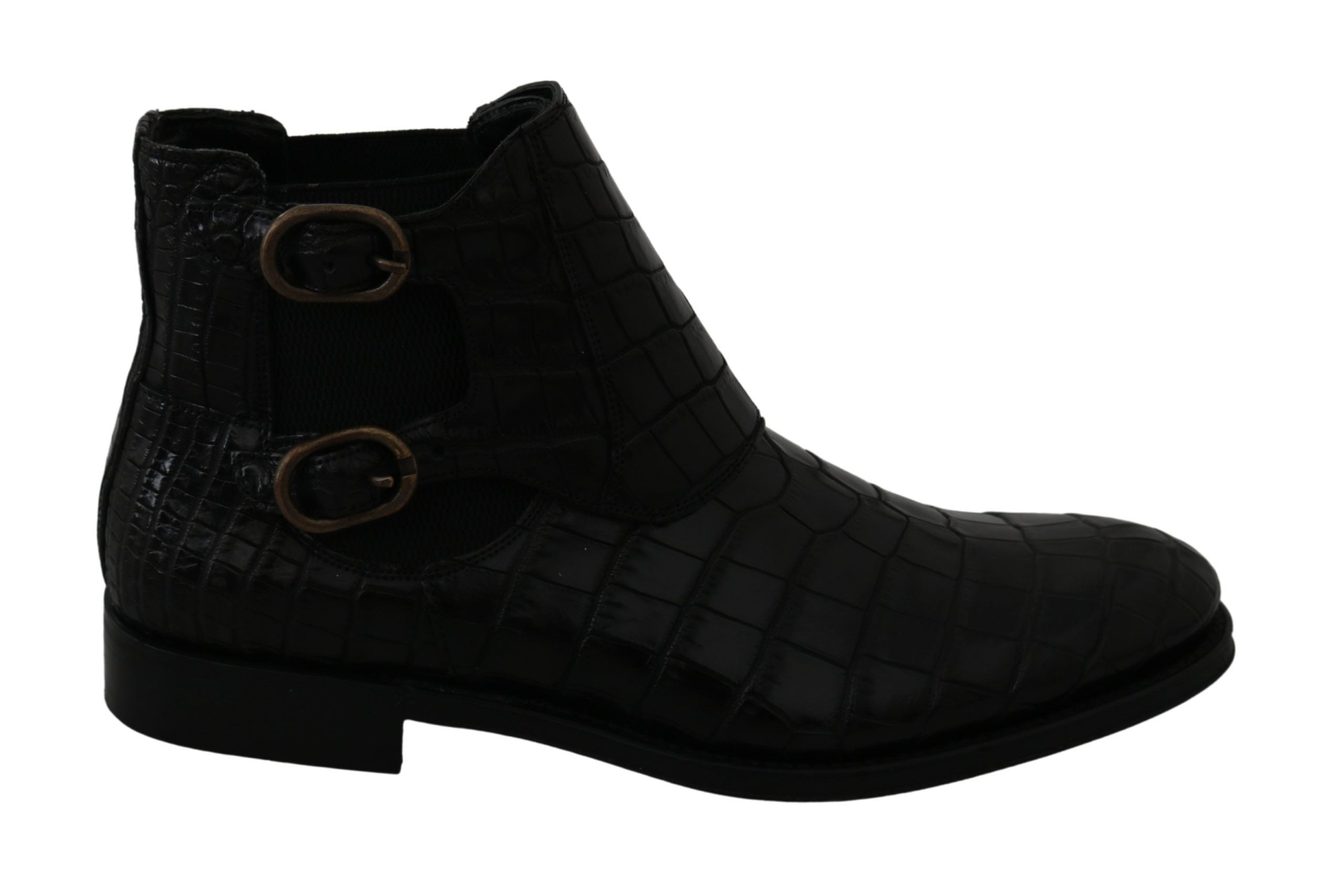 Dolce & Gabbana Schwarze Derby-Boots aus Krokodilleder