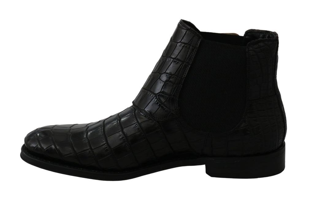Dolce & Gabbana Schwarze Derby-Boots aus Krokodilleder