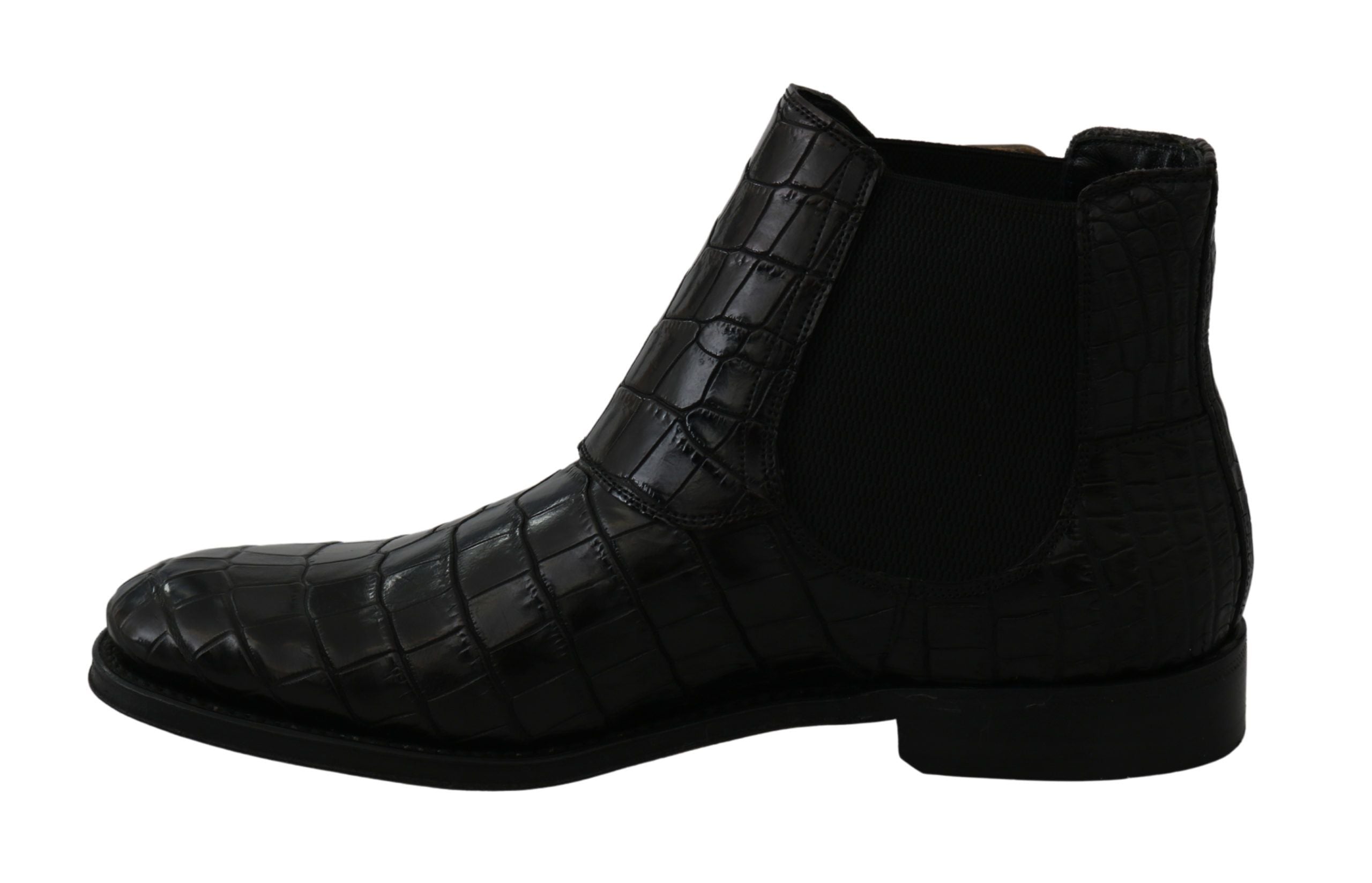 Dolce & Gabbana Schwarze Derby-Boots aus Krokodilleder