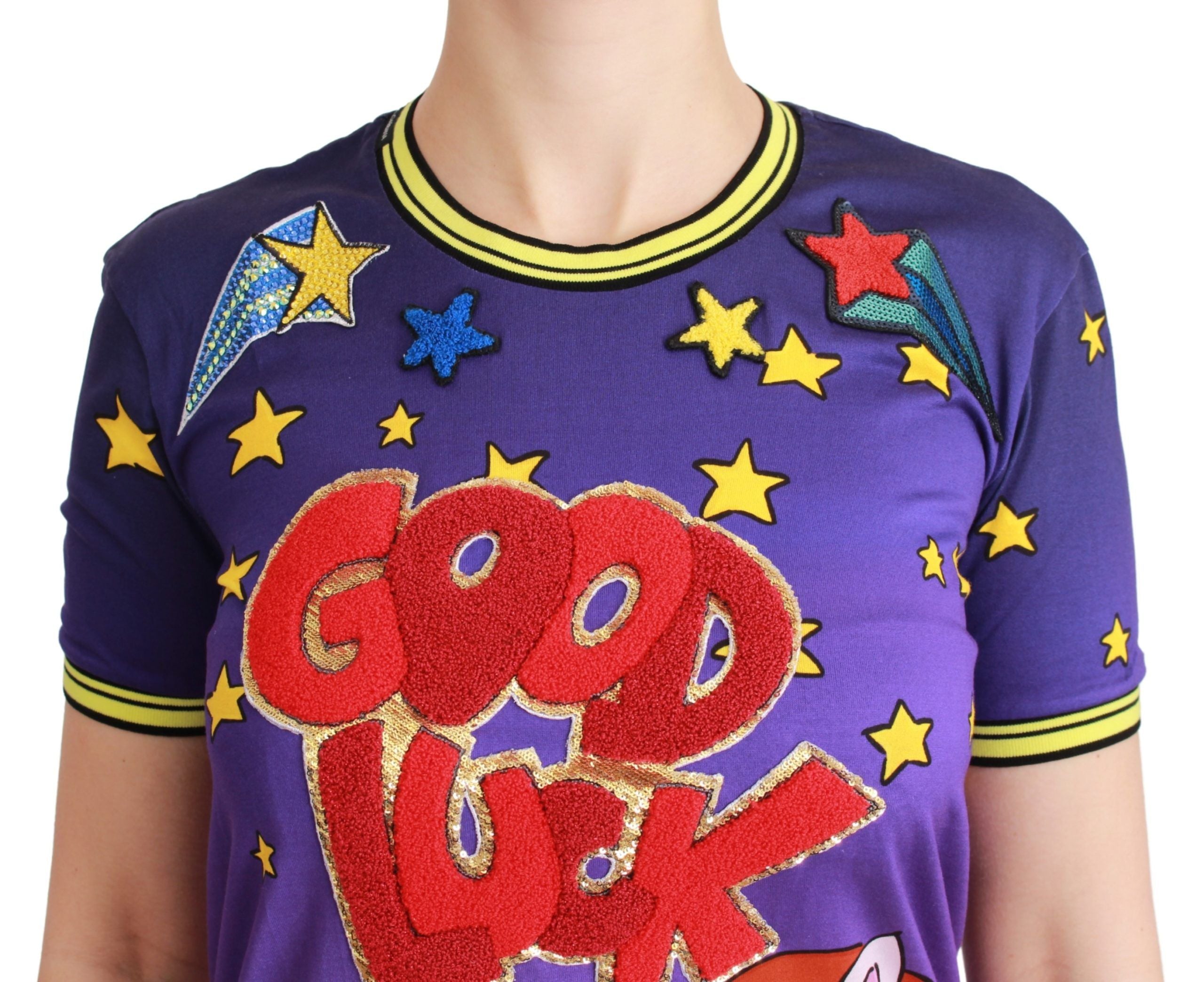 Dolce & Gabbana Lila JAHR DES SCHWEINS Oberteil Baumwoll-T-Shirt