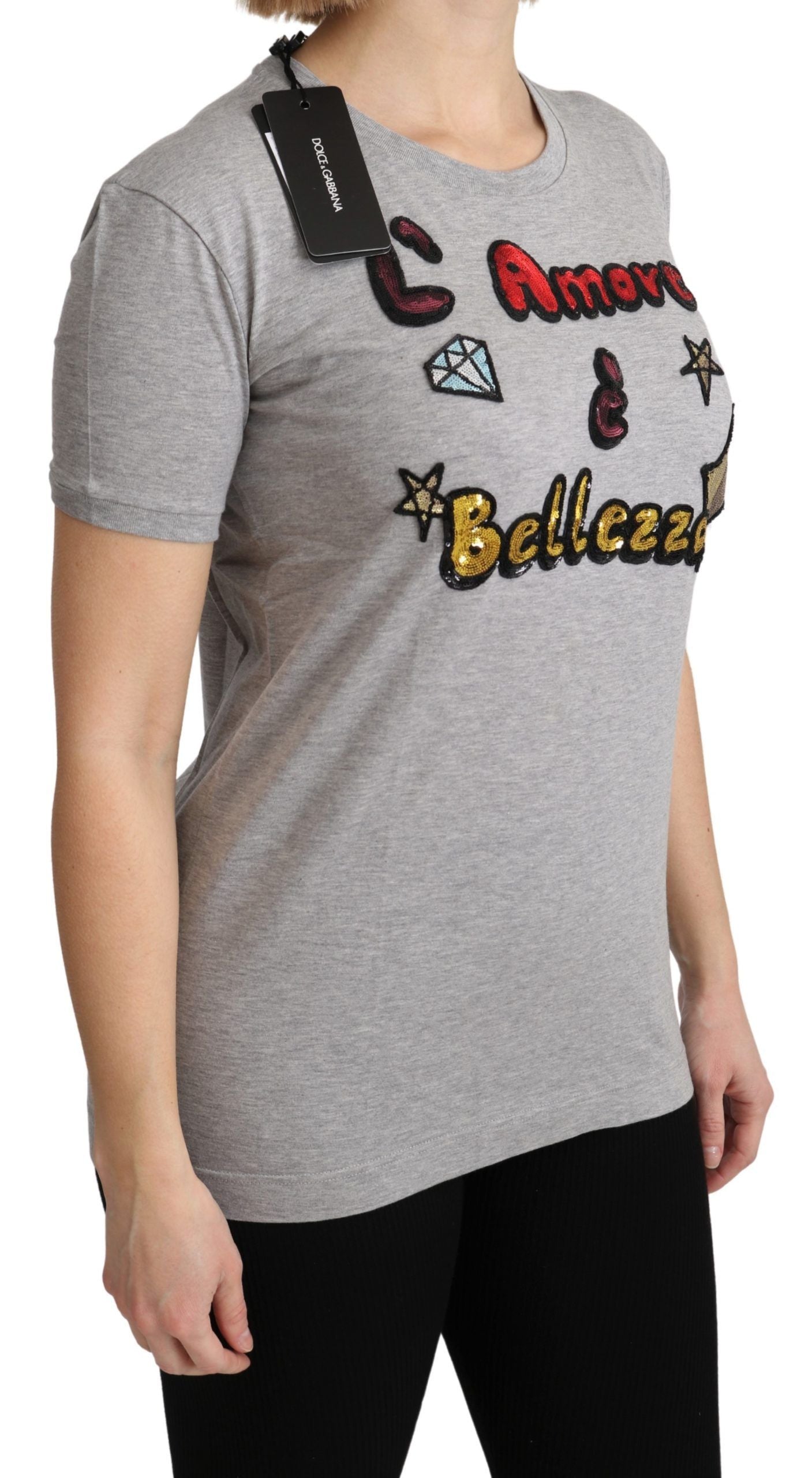 Dolce & Gabbana Grau Baumwolle Amore e Bellezza Top T-Shirt