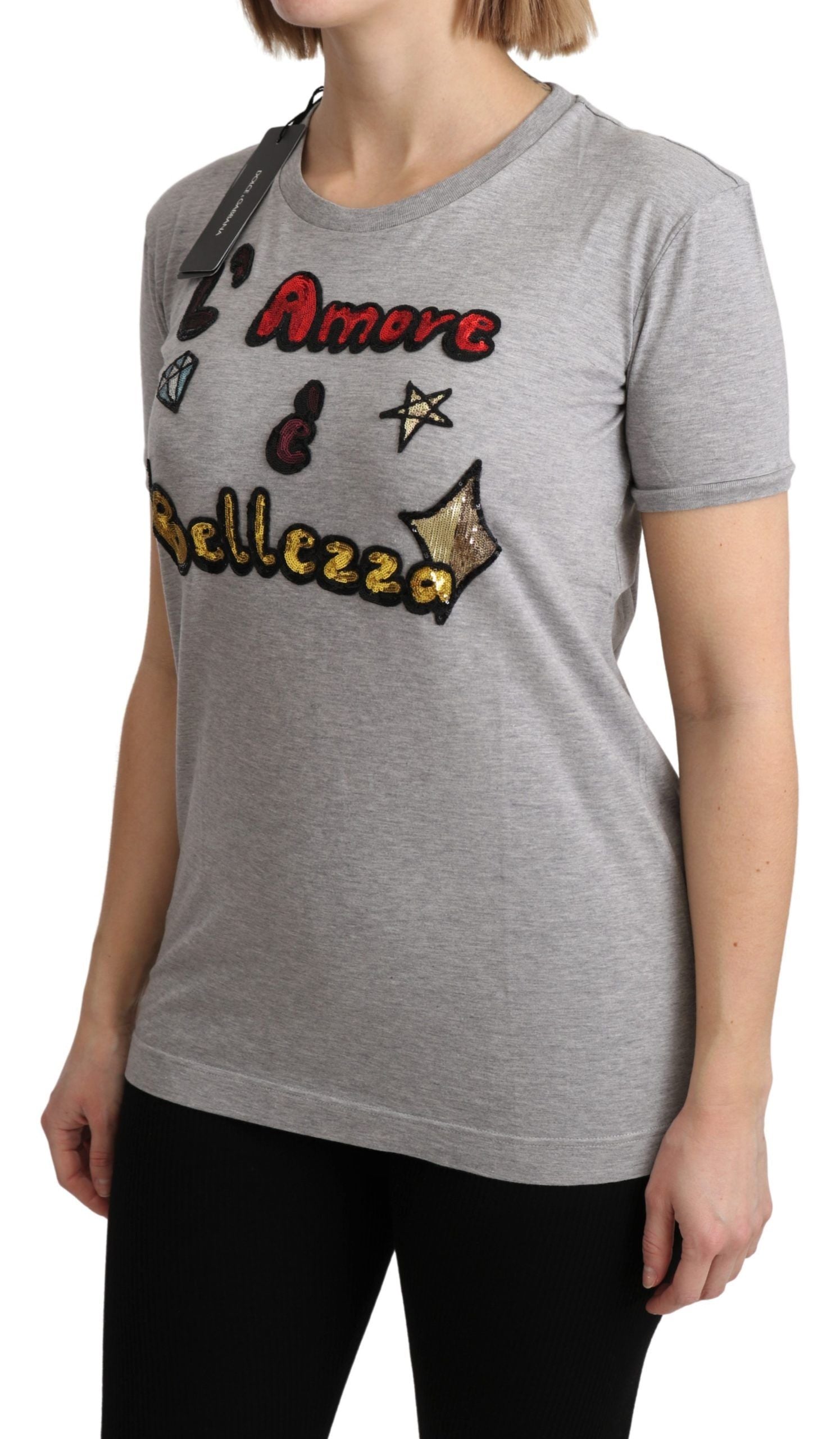 Dolce & Gabbana Grau Baumwolle Amore e Bellezza Top T-Shirt