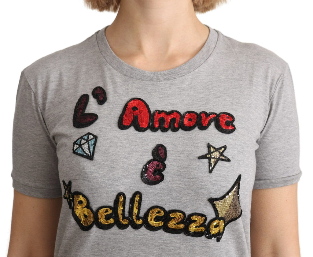 Dolce & Gabbana Grau Baumwolle Amore e Bellezza Top T-Shirt