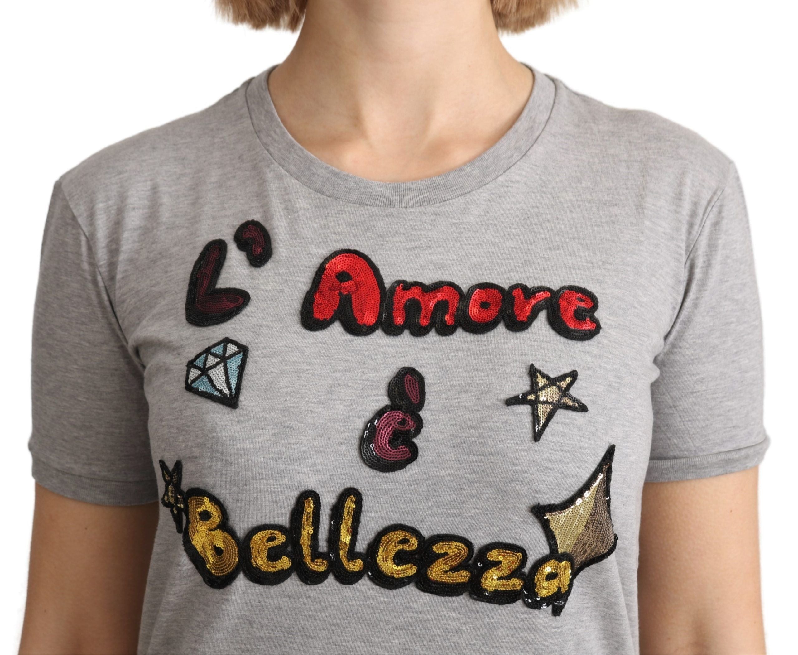 Dolce & Gabbana Grau Baumwolle Amore e Bellezza Top T-Shirt