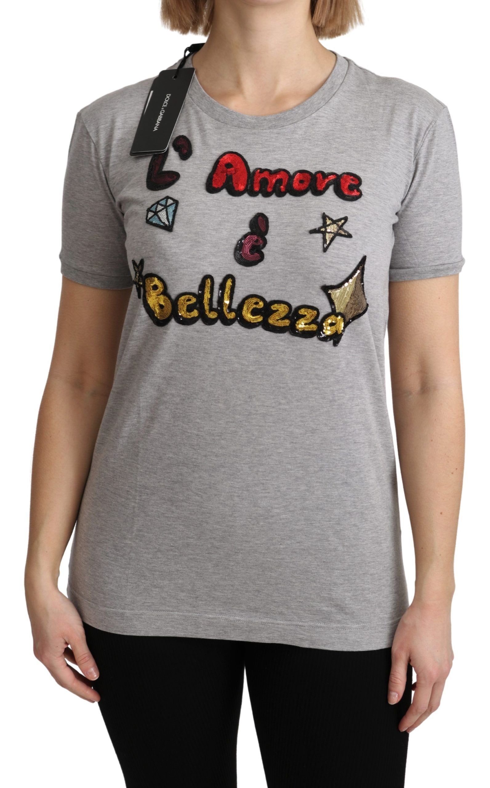 Dolce & Gabbana Grau Baumwolle Amore e Bellezza Top T-Shirt