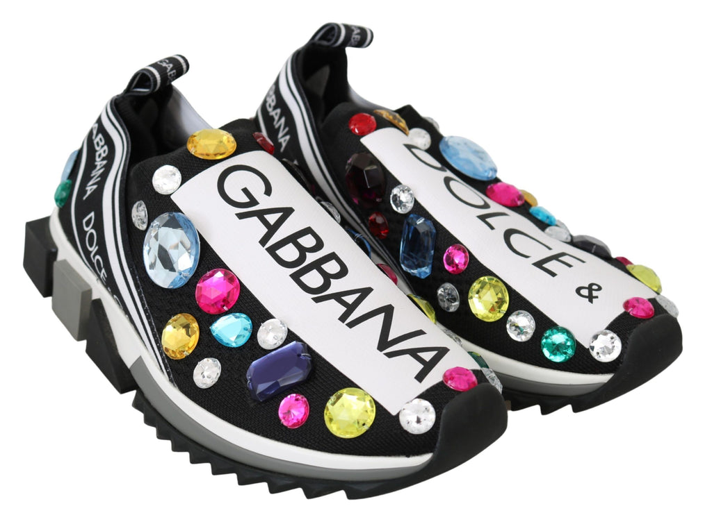 Dolce & Gabbana Schwarze mehrfarbige Kristall-Sneaker