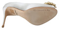 Dolce & Gabbana Weiße Kristall Peep Toe Heels Satin Pumps Schuhe