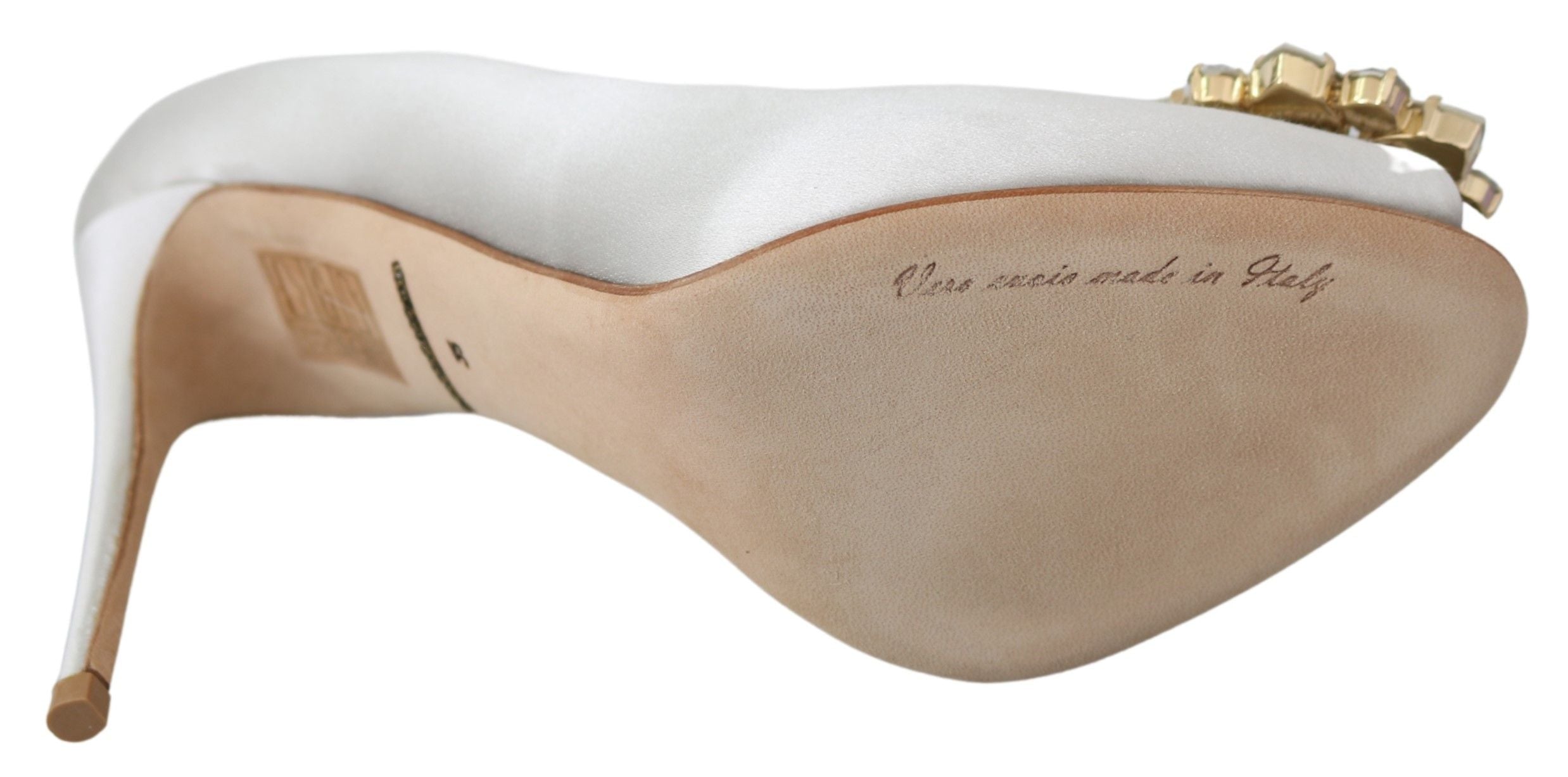 Dolce & Gabbana Weiße Kristall Peep Toe Heels Satin Pumps Schuhe