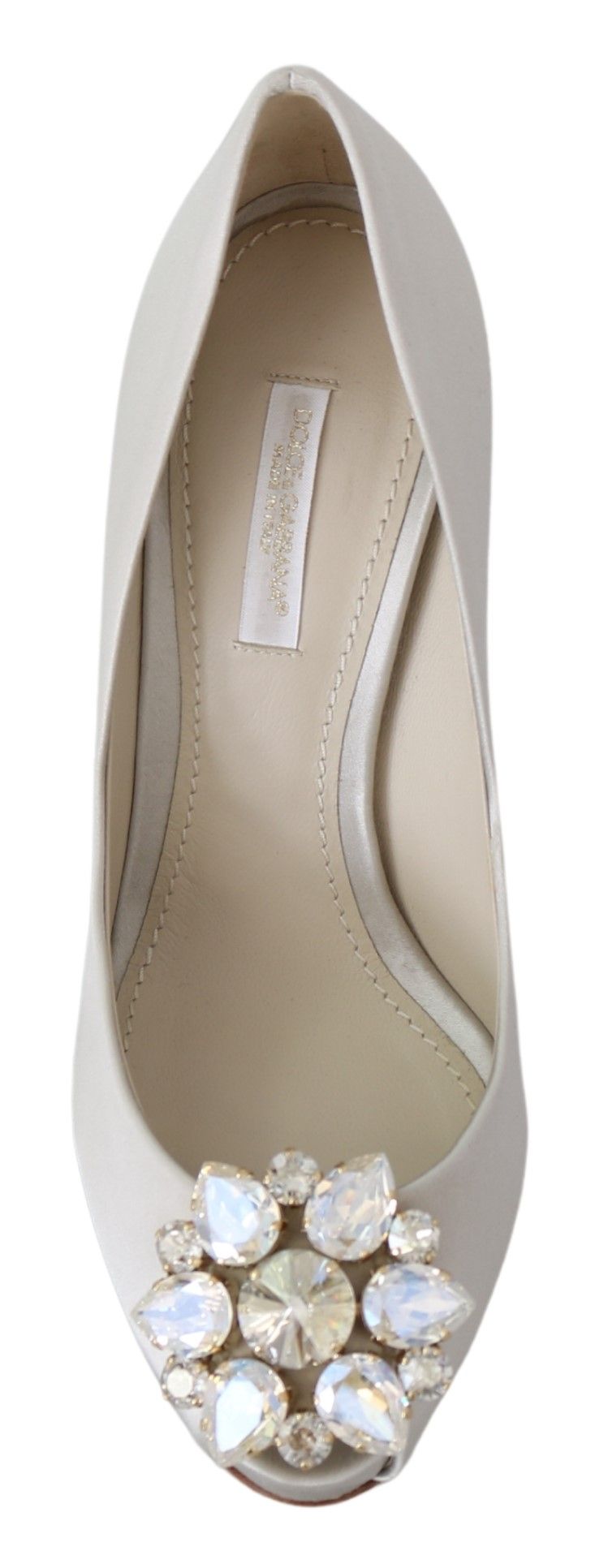 Dolce & Gabbana Weiße Kristall Peep Toe Heels Satin Pumps Schuhe