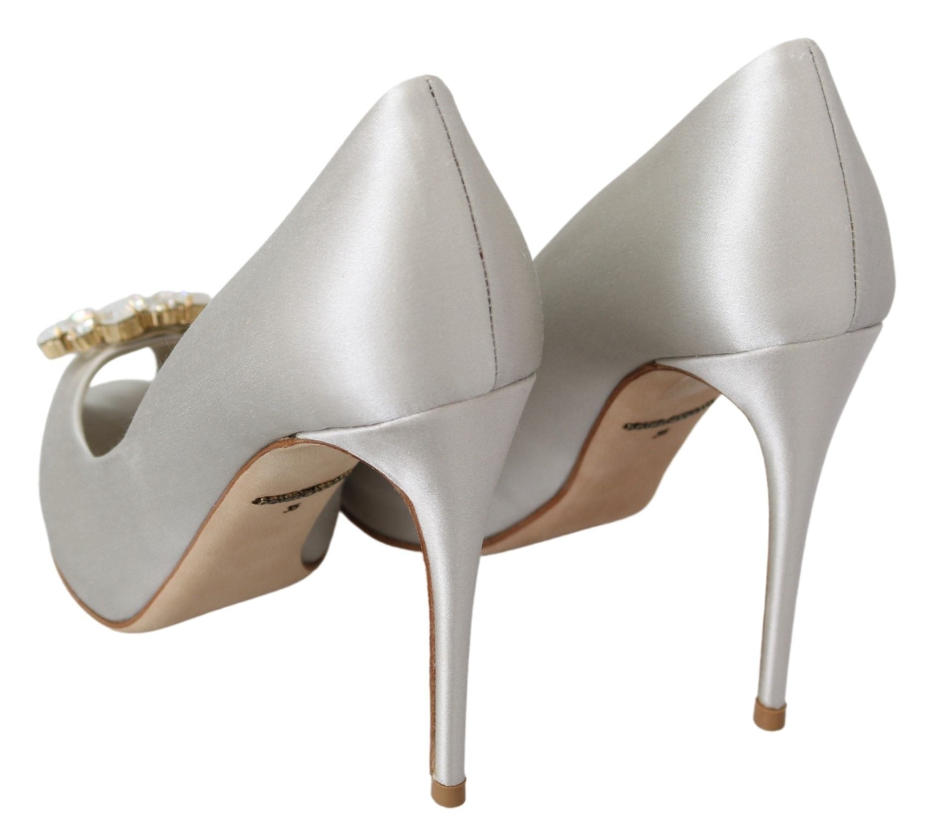 Dolce & Gabbana Weiße Kristall Peep Toe Heels Satin Pumps Schuhe