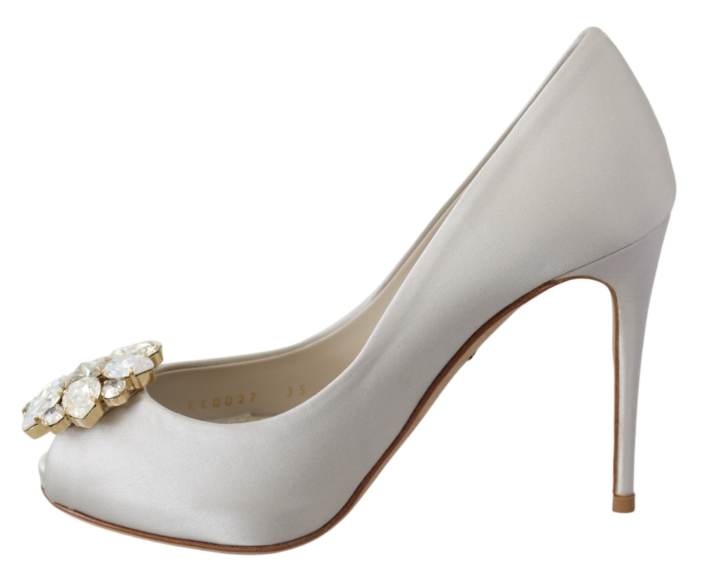 Dolce & Gabbana Weiße Kristall Peep Toe Heels Satin Pumps Schuhe