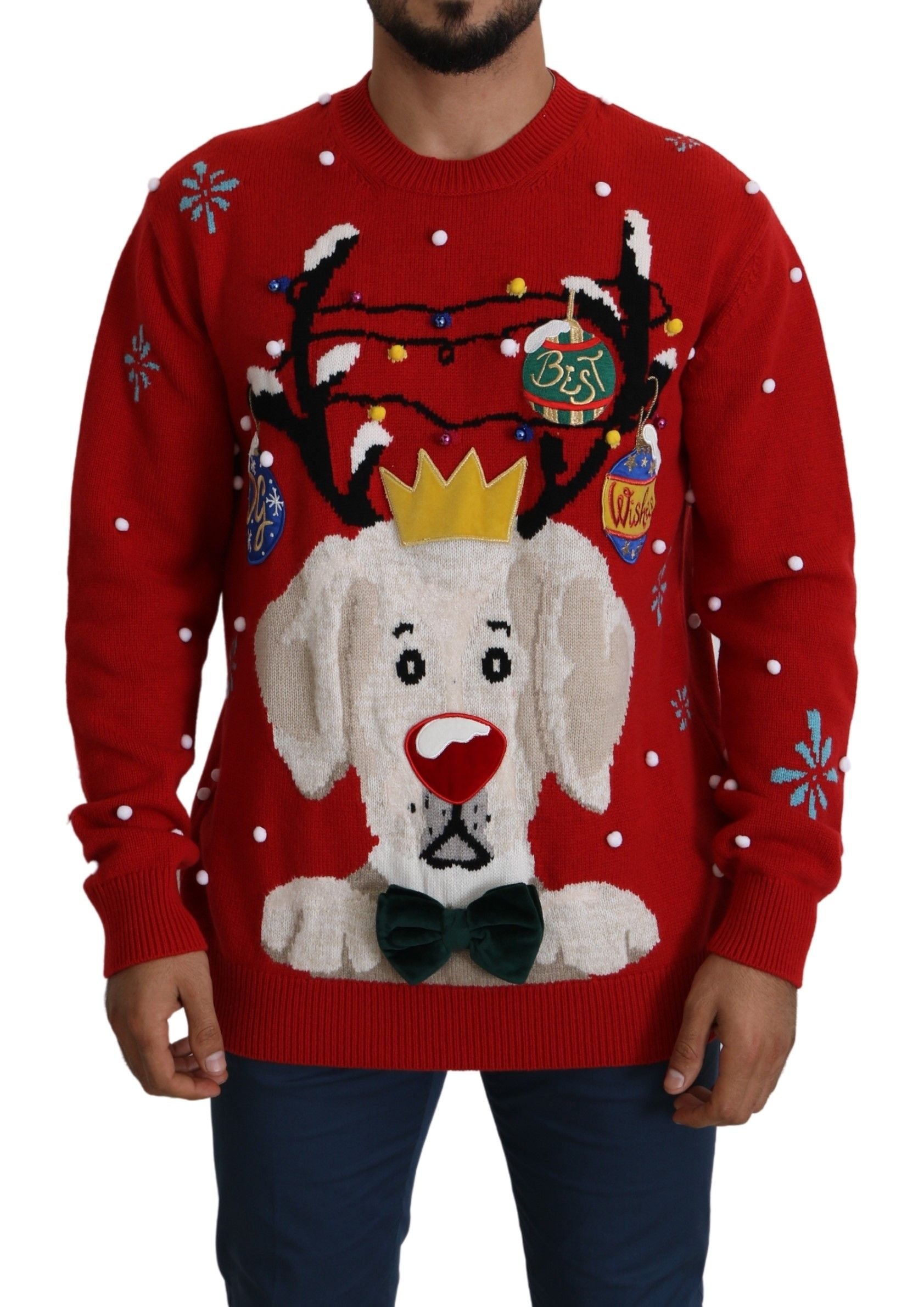 Dolce & Gabbana Roter Weihnachts-Hundepullover aus Kaschmir