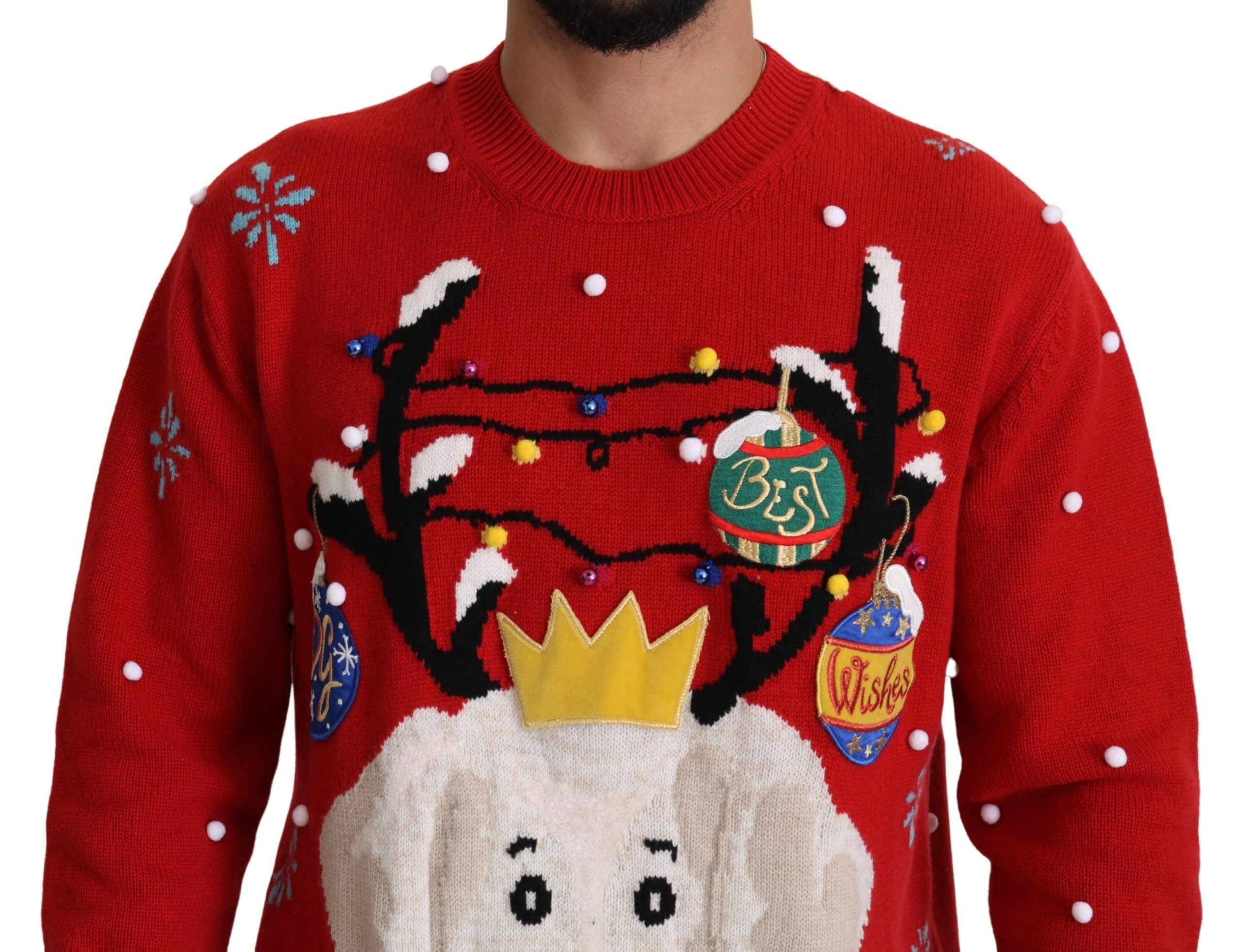 Dolce & Gabbana Roter Weihnachts-Hundepullover aus Kaschmir