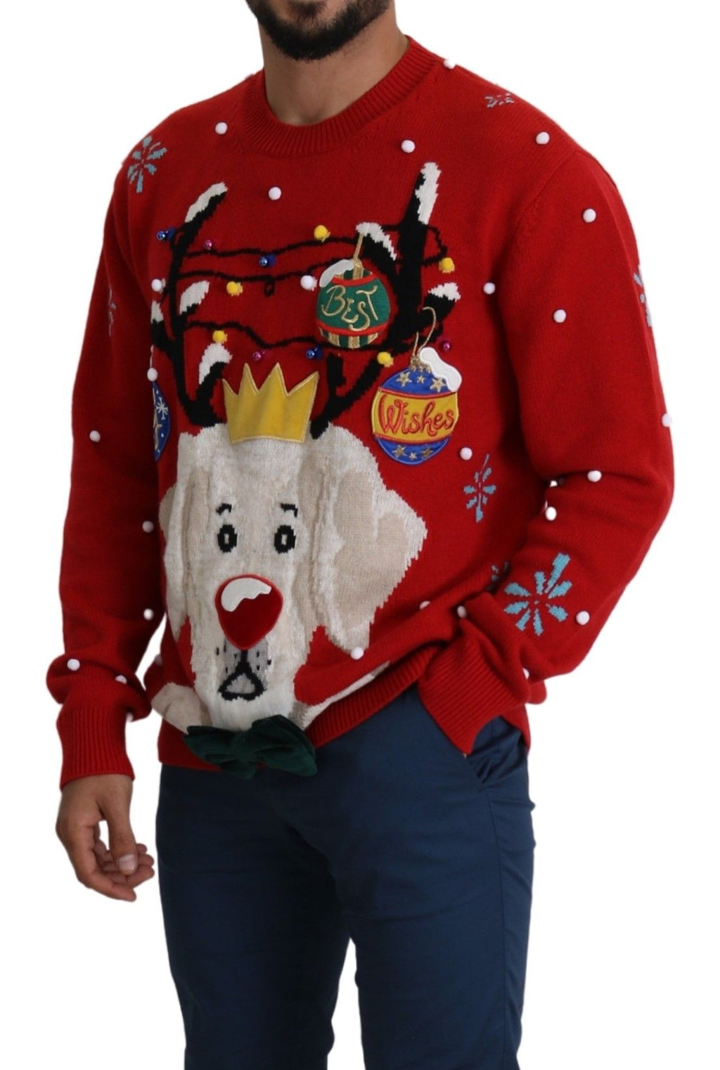 Dolce & Gabbana Roter Weihnachts-Hundepullover aus Kaschmir