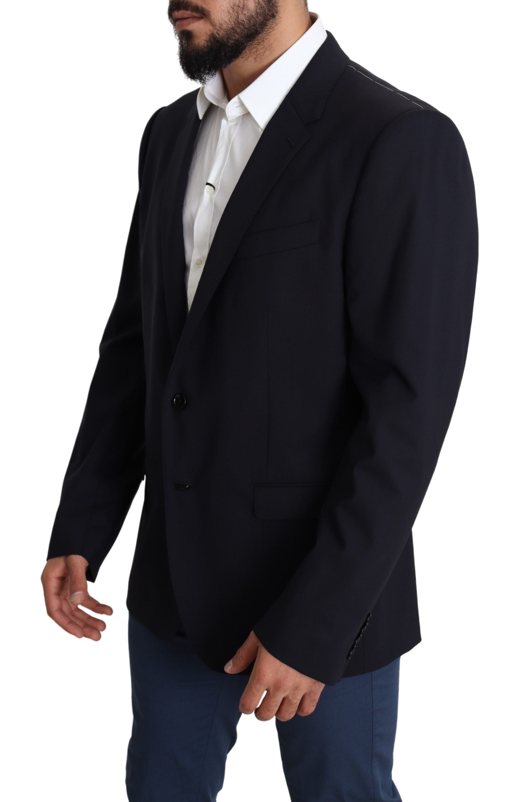 Dolce & Gabbana Dark Blue Wool Stretch Men Coat MARTINI Blazer
