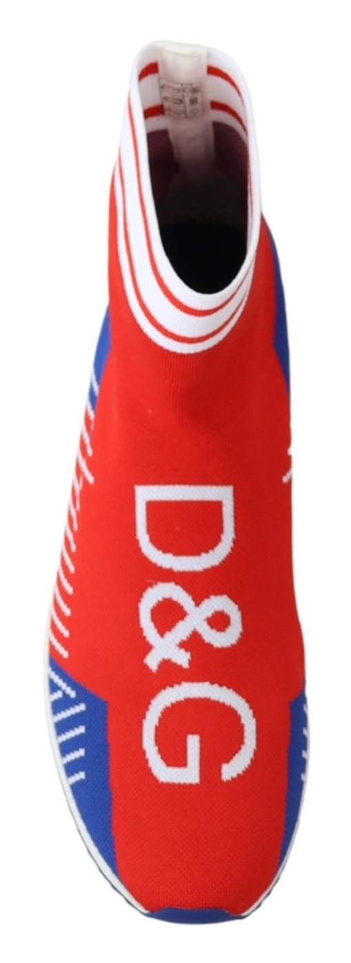 Chaussettes chaussures Dolce & Gabbana Sorrento logo bleues et rouges, sneakers élégants avec logo distinctif.