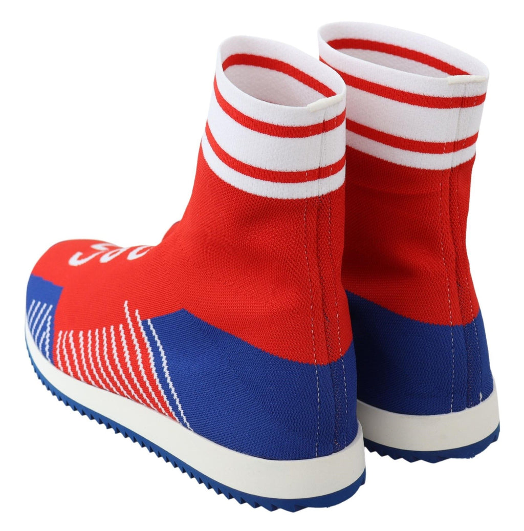 Chaussettes et chaussures sneakers Dolce & Gabbana Sorrento logo bleu et rouge, avec détails de la marque.