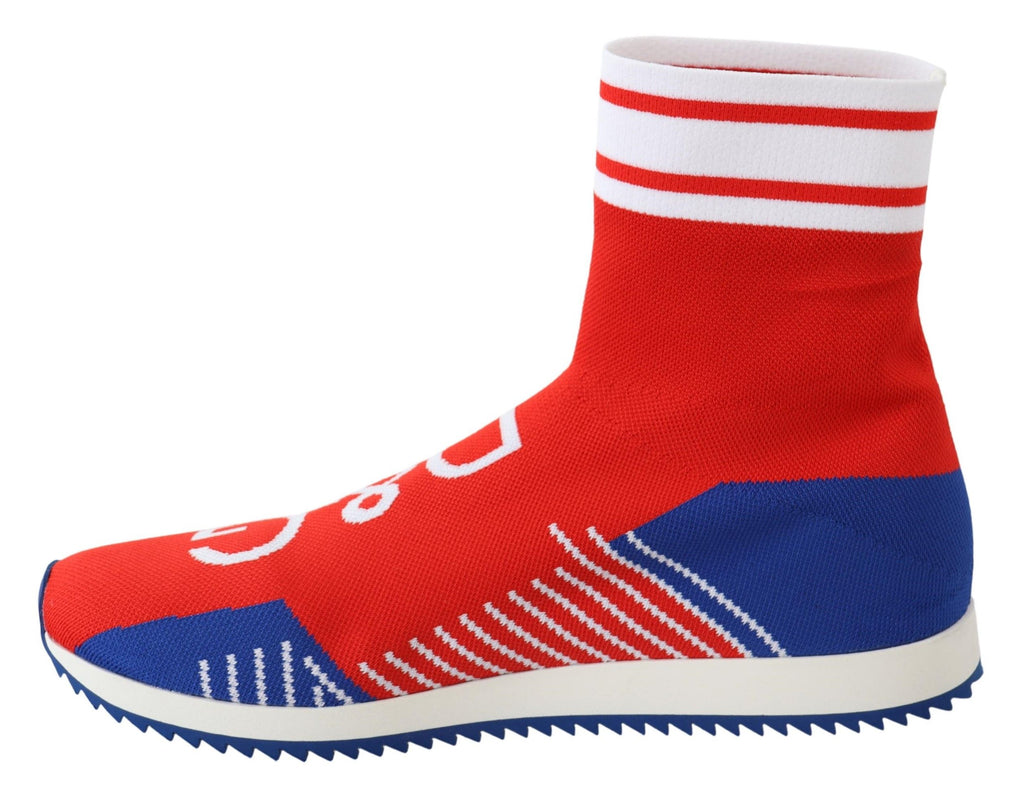 Chaussettes sneakers Dolce & Gabbana Sorrento Logo bleu et rouge avec motif élégant visible sur l'image.