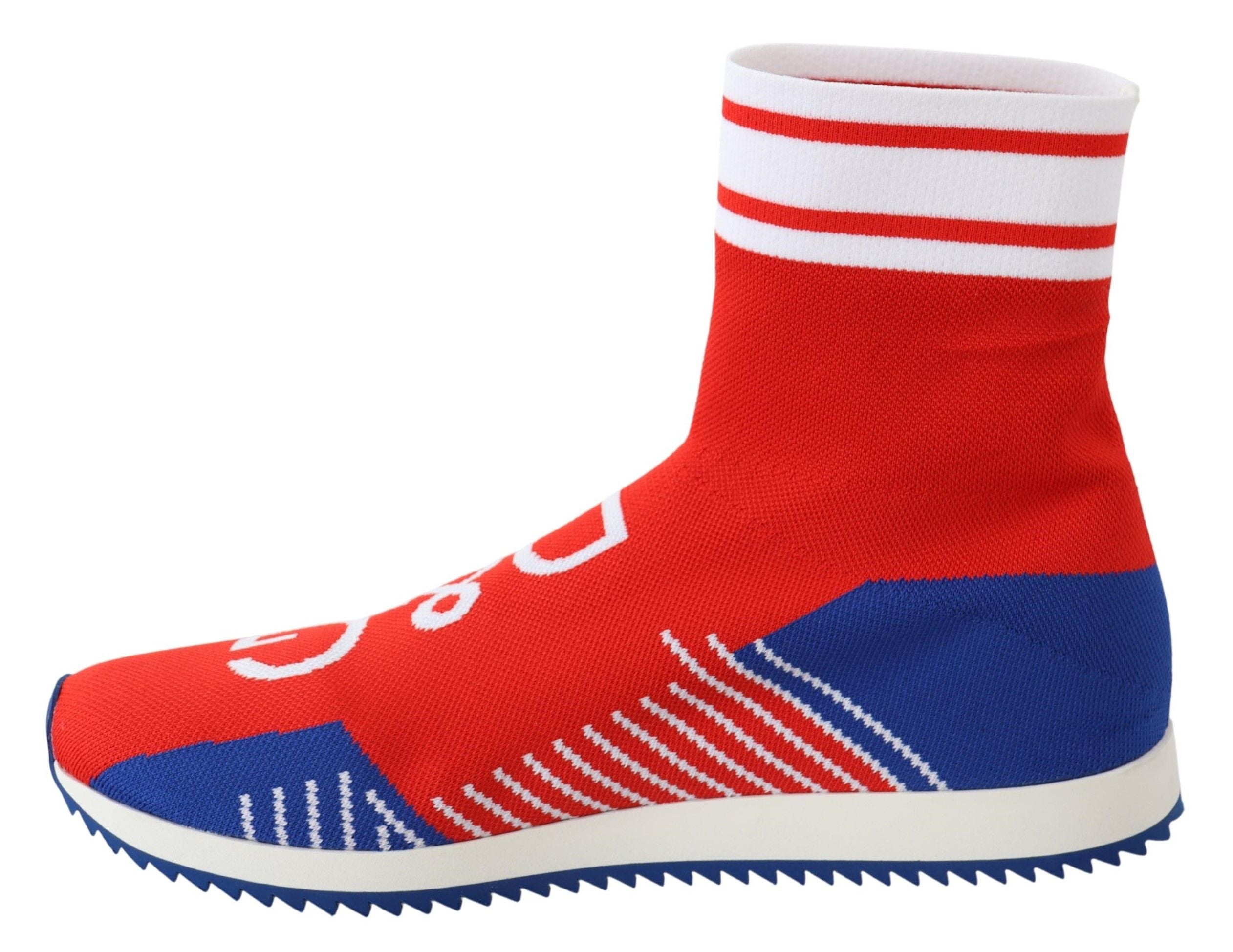 Chaussettes sneakers Dolce & Gabbana Sorrento Logo bleu et rouge avec motif élégant visible sur l'image.