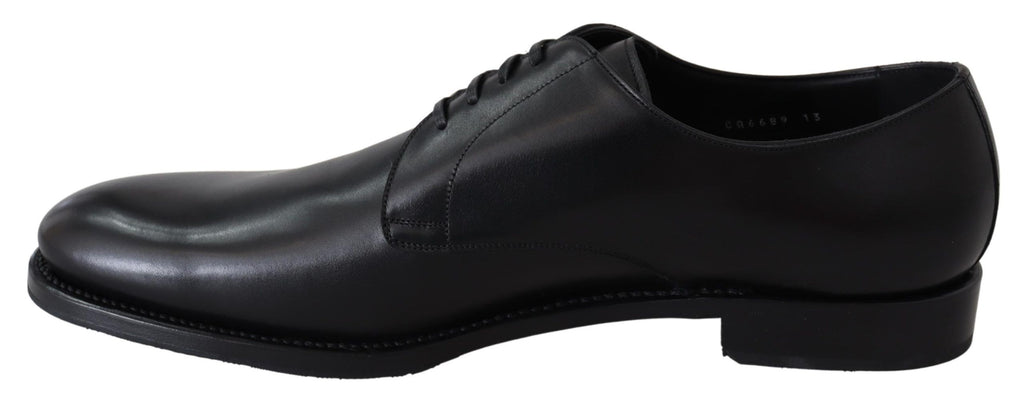 Chaussures en cuir noir Dolce & Gabbana Sartoria faites à la main, vue de profil avec détails élégants.