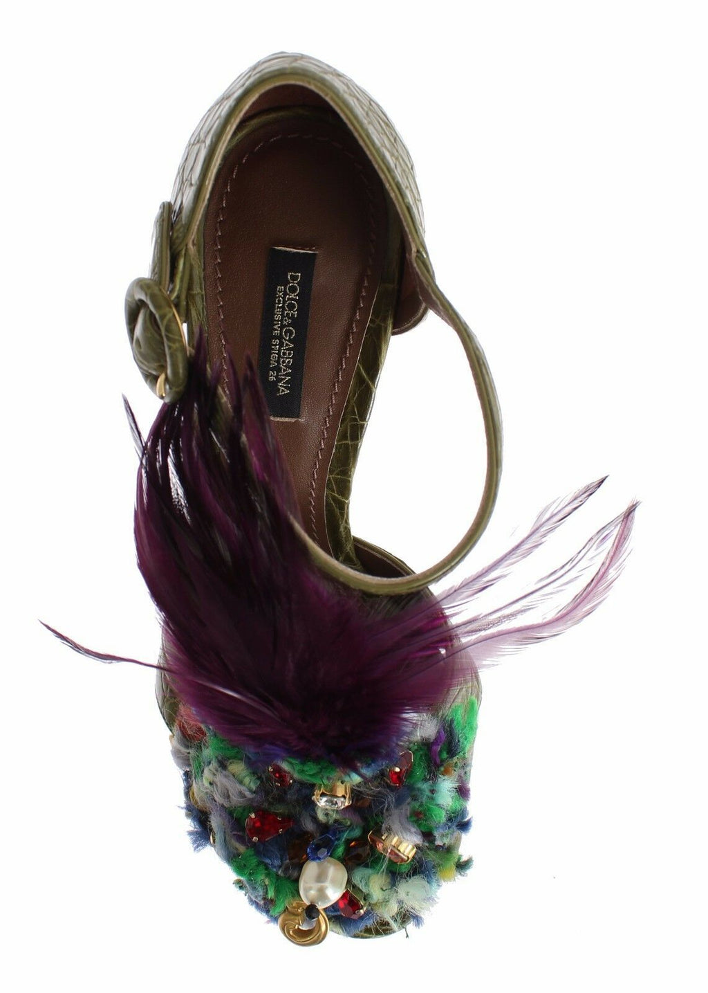 Dolce & Gabbana Grüne Leder Plateau-Sandalen mit Kristallverzierung