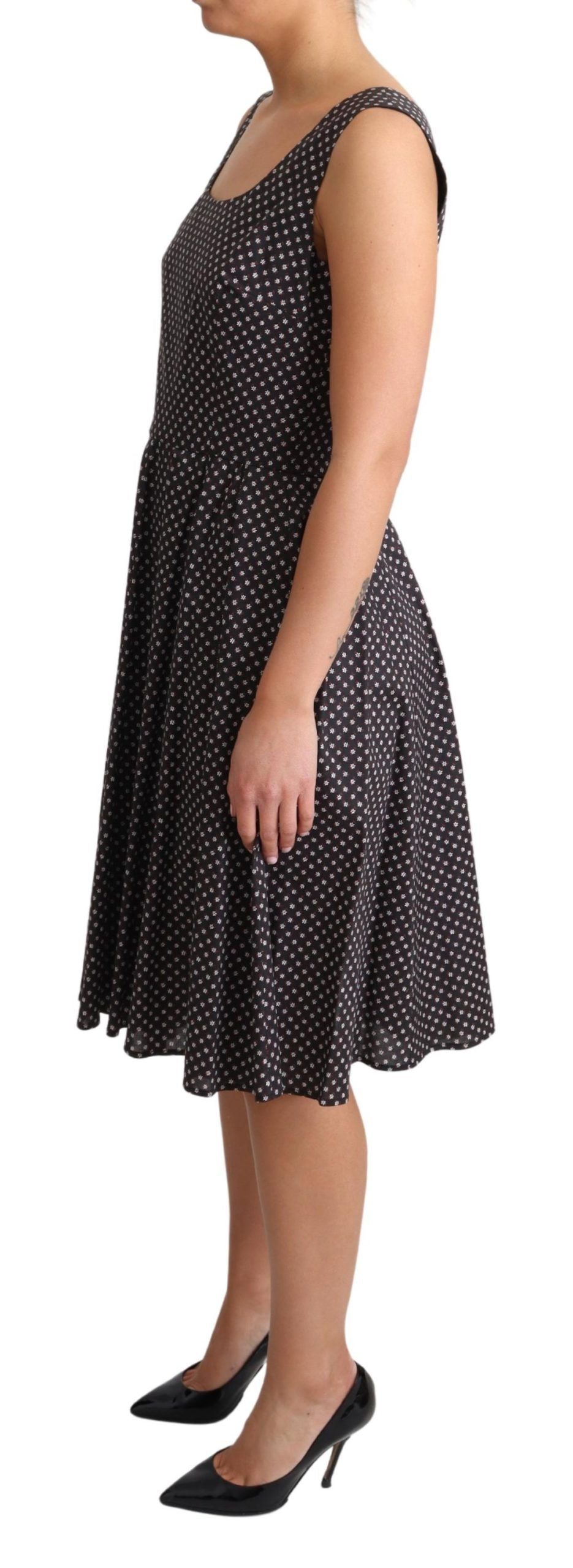 Dolce & Gabbana schwarzes geblümtes A-Linien-Stretchkleid aus Baumwolle