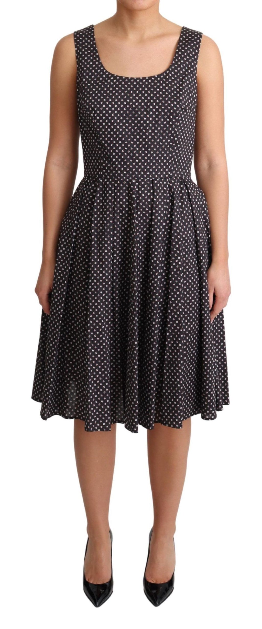 Dolce & Gabbana schwarzes geblümtes A-Linien-Stretchkleid aus Baumwolle