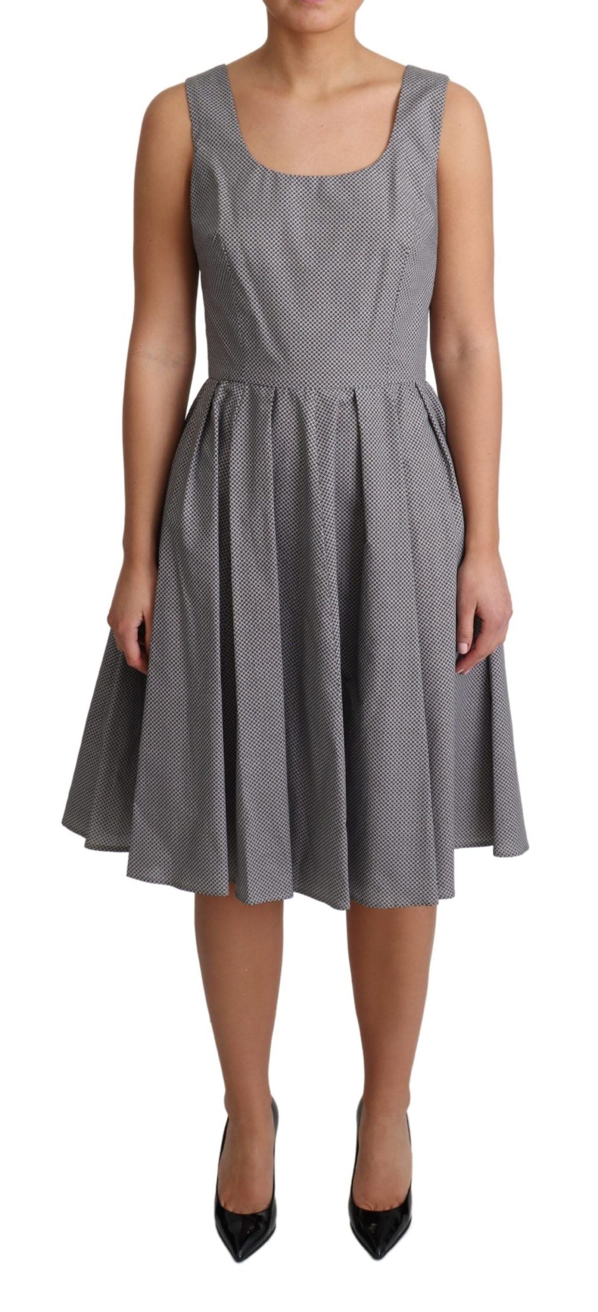 Dolce & Gabbana Blau Beige Geometrisches Baumwoll-A-Linien-Kleid