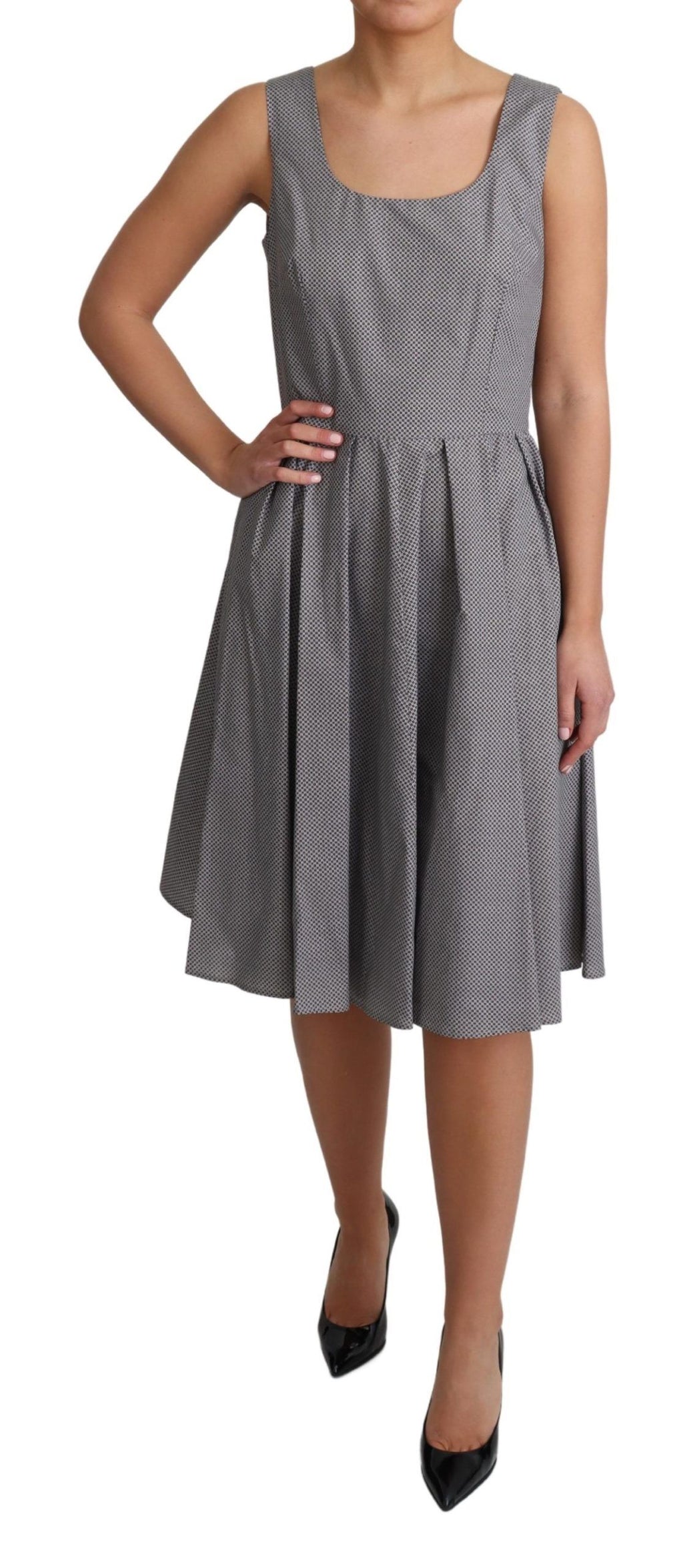 Dolce & Gabbana Blau Beige Geometrisches Baumwoll-A-Linien-Kleid