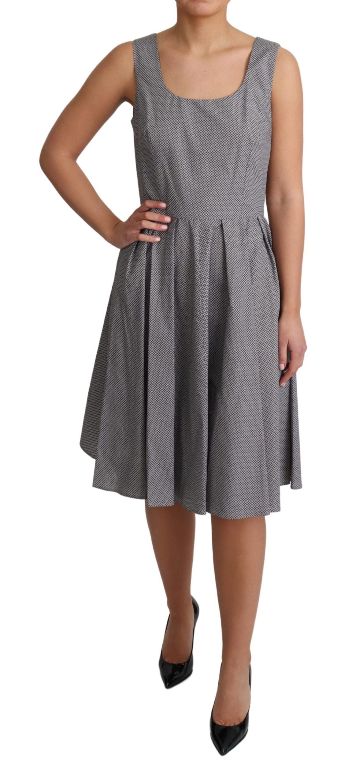 Dolce & Gabbana Blau Beige Geometrisches Baumwoll-A-Linien-Kleid