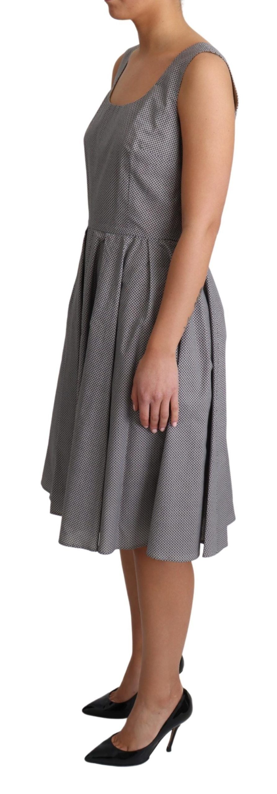 Dolce & Gabbana Blau Beige Geometrisches Baumwoll-A-Linien-Kleid