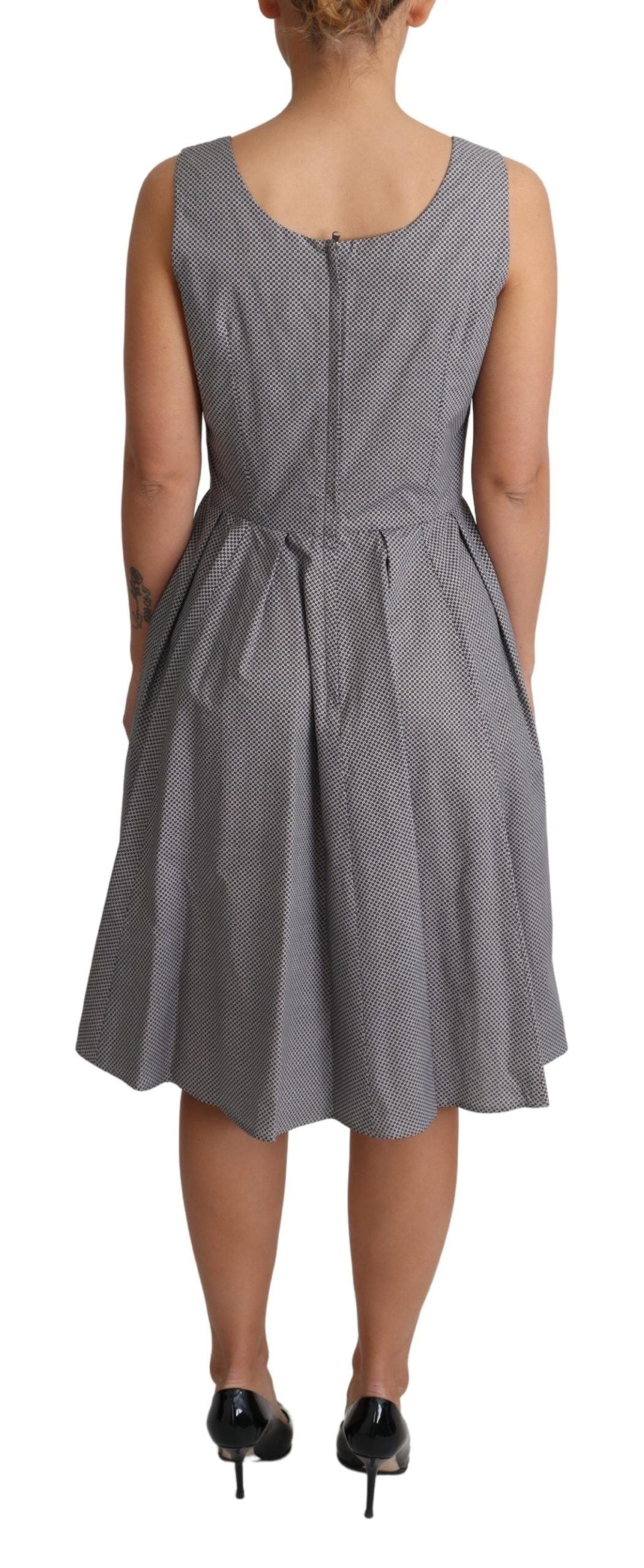 Dolce & Gabbana Blau Beige Geometrisches Baumwoll-A-Linien-Kleid