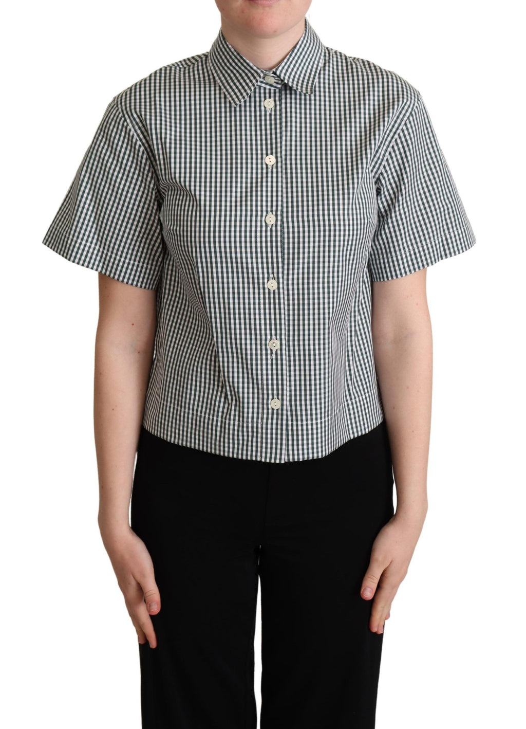 Dolce & Gabbana Weiß Grün Baumwolle Kariert Hemd Bluse Oberteil
