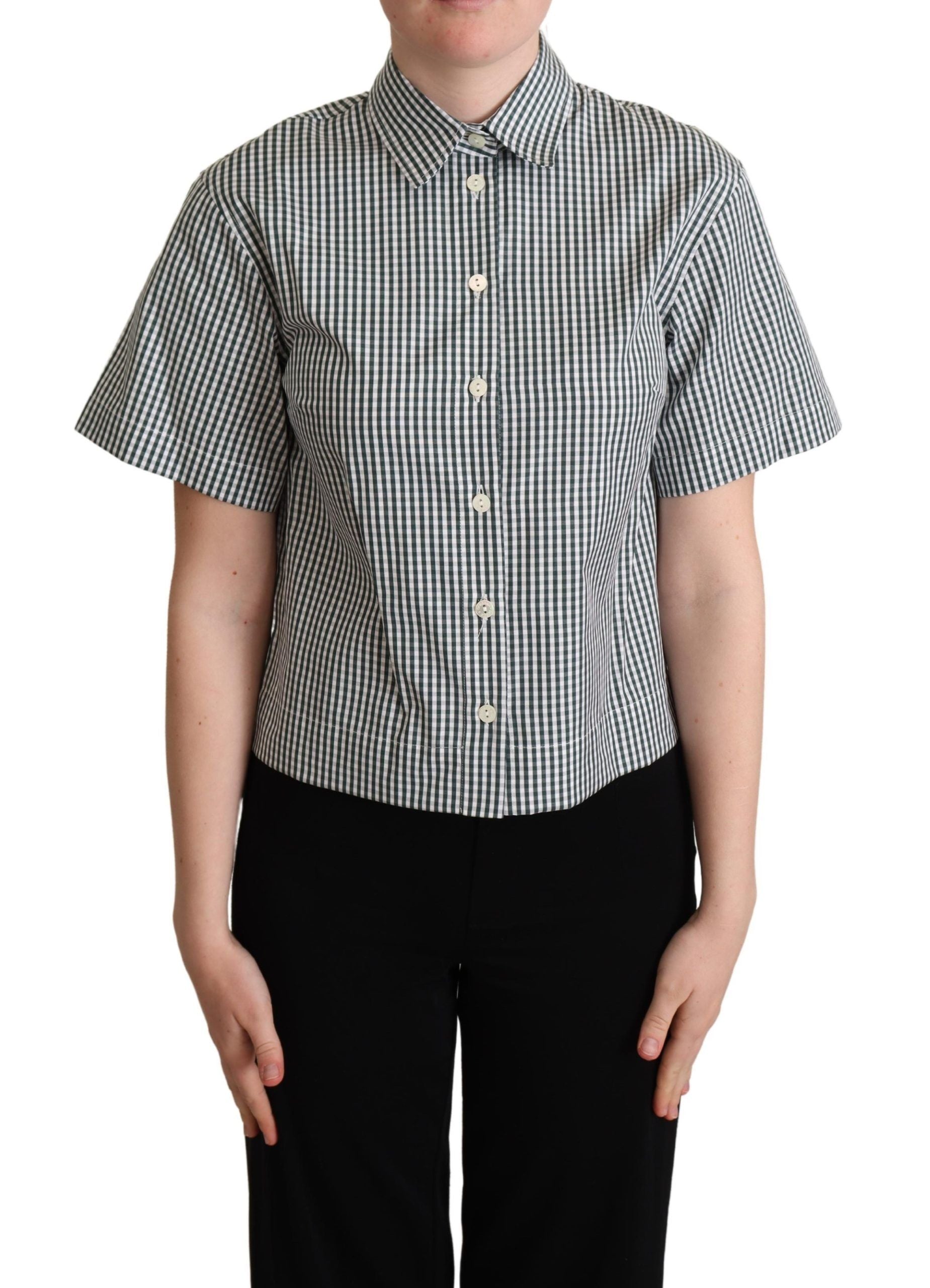 Dolce & Gabbana Weiß Grün Baumwolle Kariert Hemd Bluse Oberteil