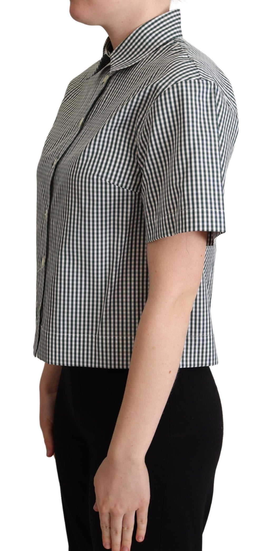 Dolce & Gabbana Weiß Grün Baumwolle Kariert Hemd Bluse Oberteil