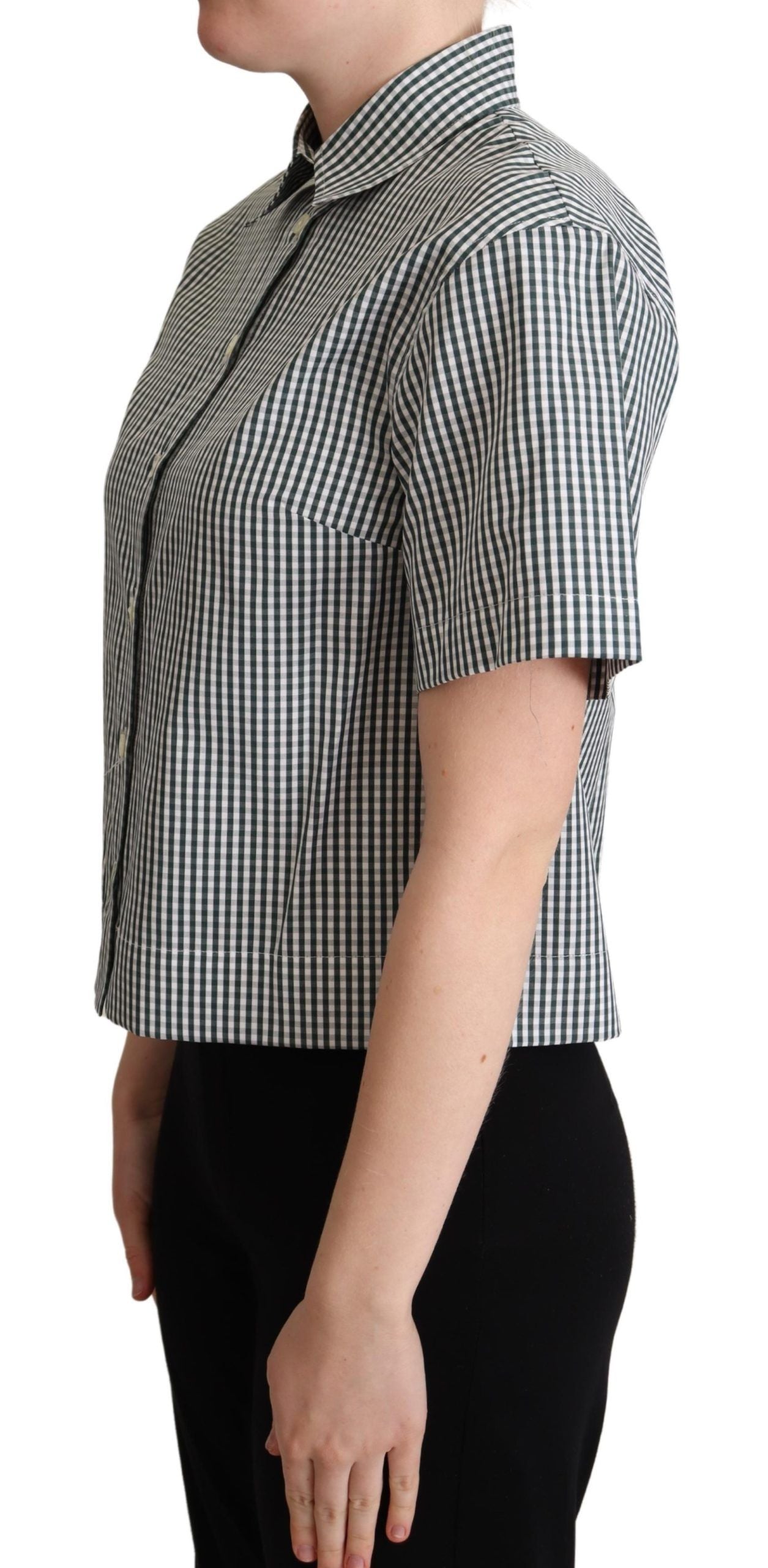 Dolce & Gabbana Weiß Grün Baumwolle Kariert Hemd Bluse Oberteil