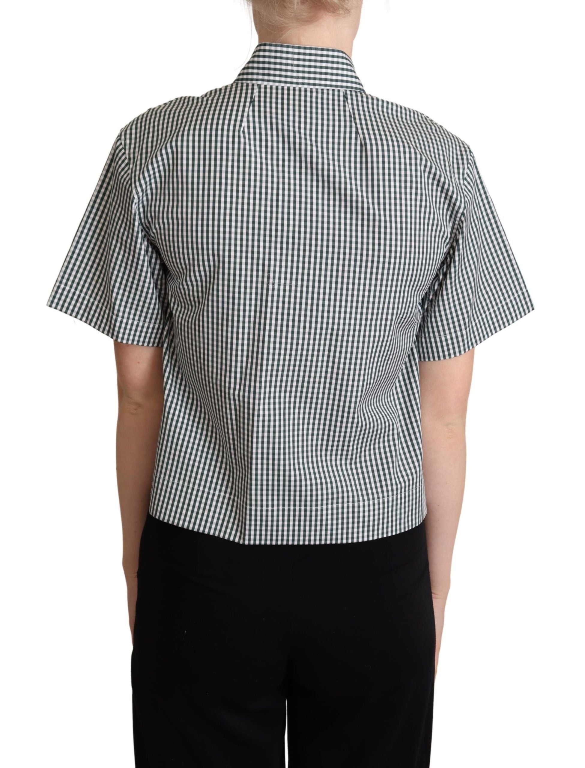 Dolce & Gabbana Weiß Grün Baumwolle Kariert Hemd Bluse Oberteil