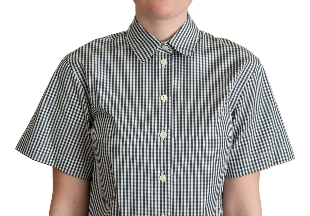 Dolce & Gabbana Weiß Grün Baumwolle Kariert Hemd Bluse Oberteil