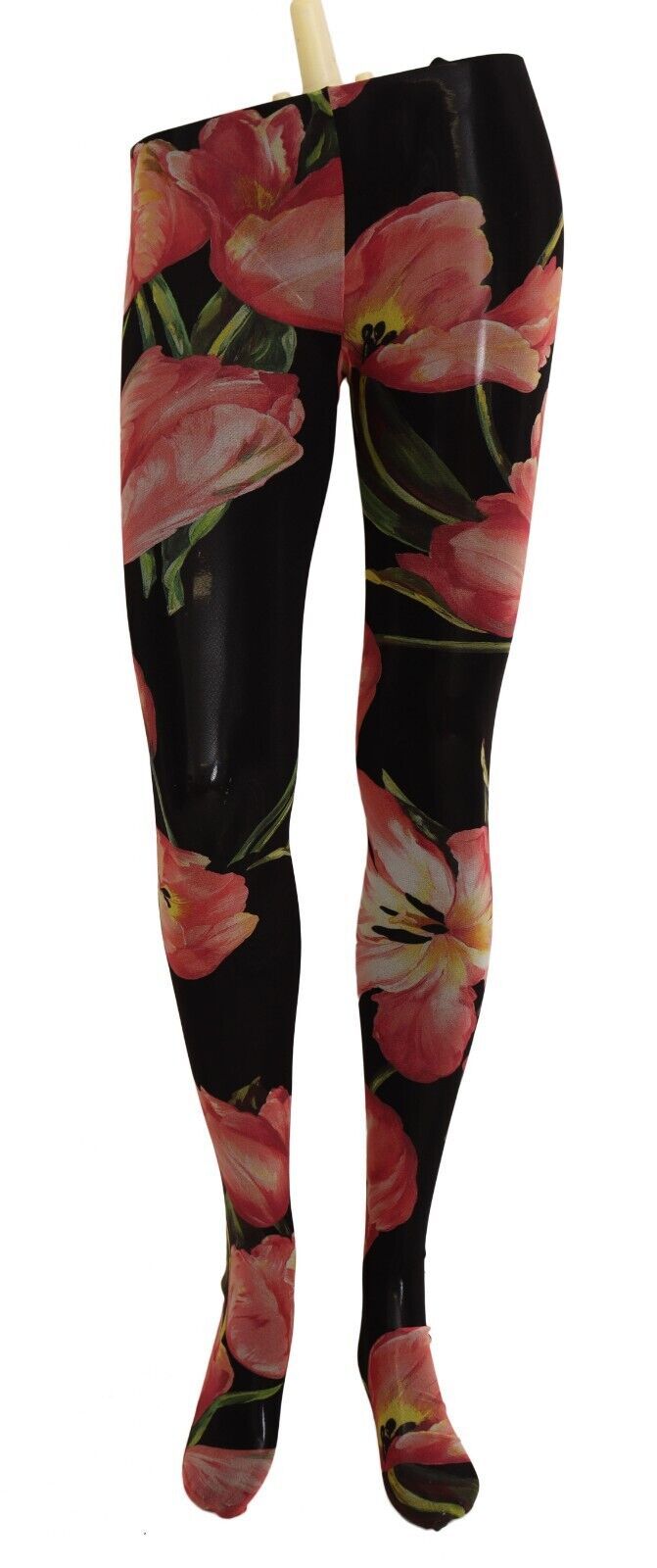 Dolce & Gabbana Schwarze Nylonstrumpfhose mit Blumenmuster