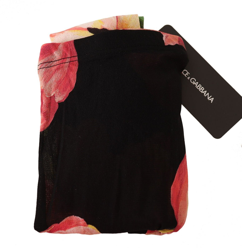 Dolce & Gabbana Schwarze Nylonstrumpfhose mit Blumenmuster