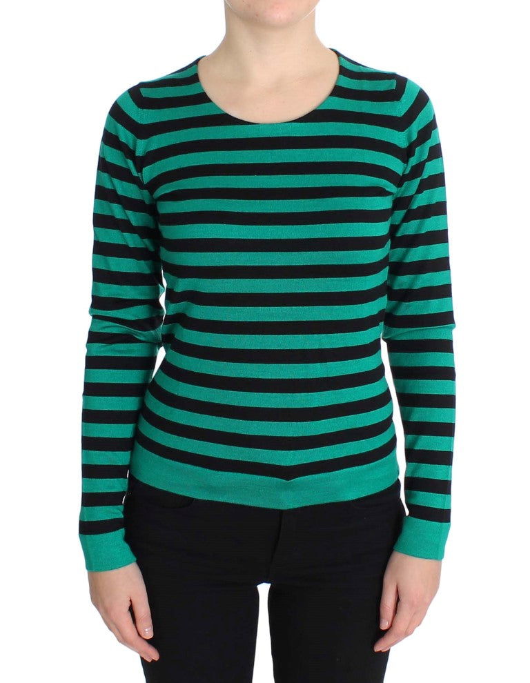 Pull en cachemire et soie Dolce & Gabbana vert et noir, élégant, avec détails sophistiqués, vue de face.